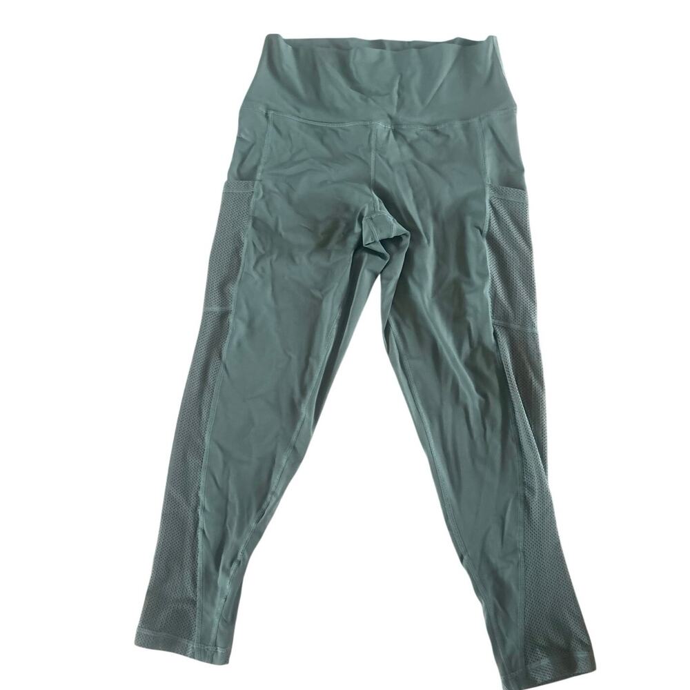 Aerie Womens Large Green High Rise Crop Leggings Mesh Panel Athletic Activewear